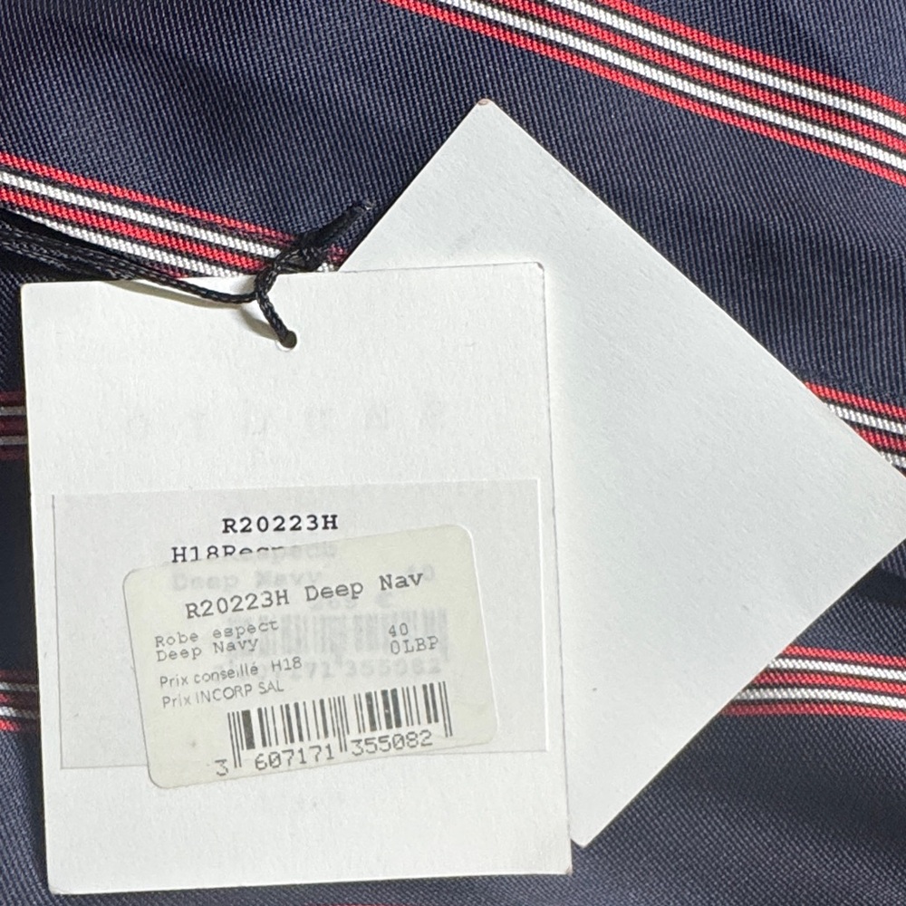 NWT Sandro Respect Navy/White/Red Striped Puff-Sleeve Women’s Mini Dress 40/8 - Picture 12 of 13